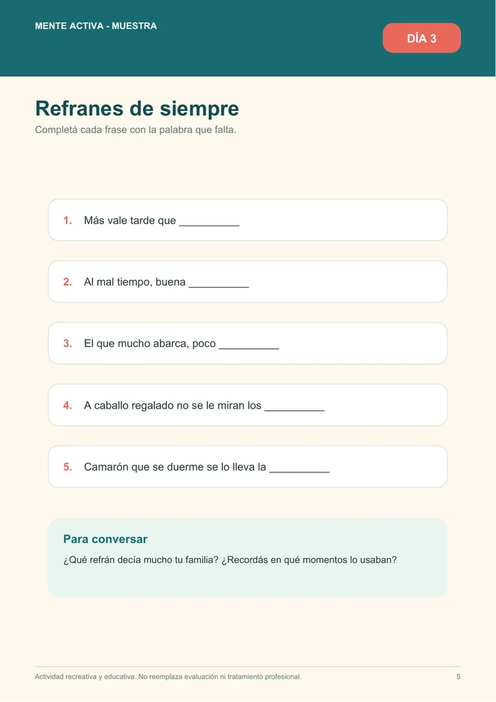 Actividad para completar refranes